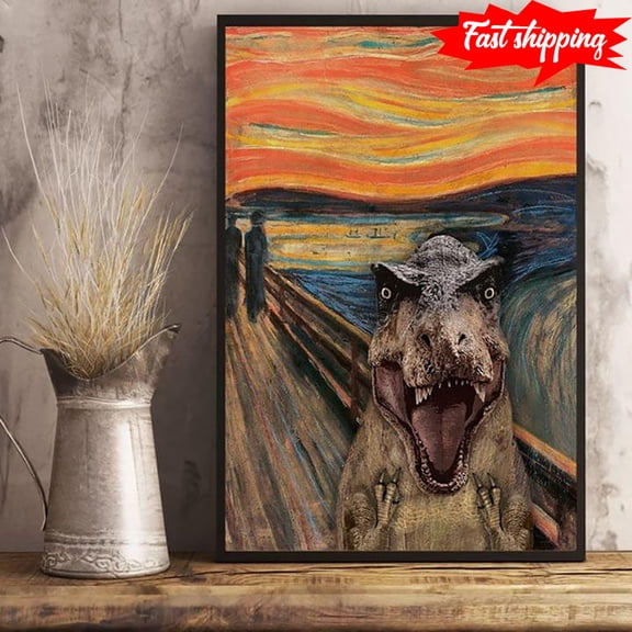 The Scream By Edvard Munch Parody With Screaming Dinosaur 11 x 17 Inch Poster