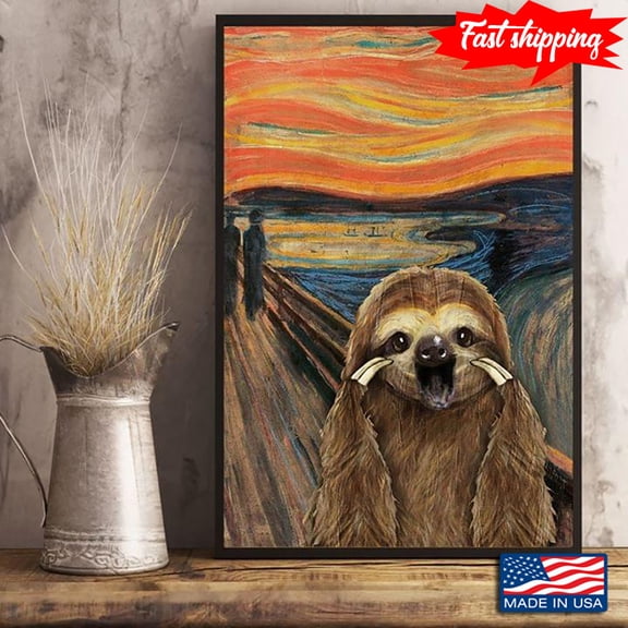 The Scream By Edvard Munch Parody With Screaming Sloth 16 x 24 Inch Poster