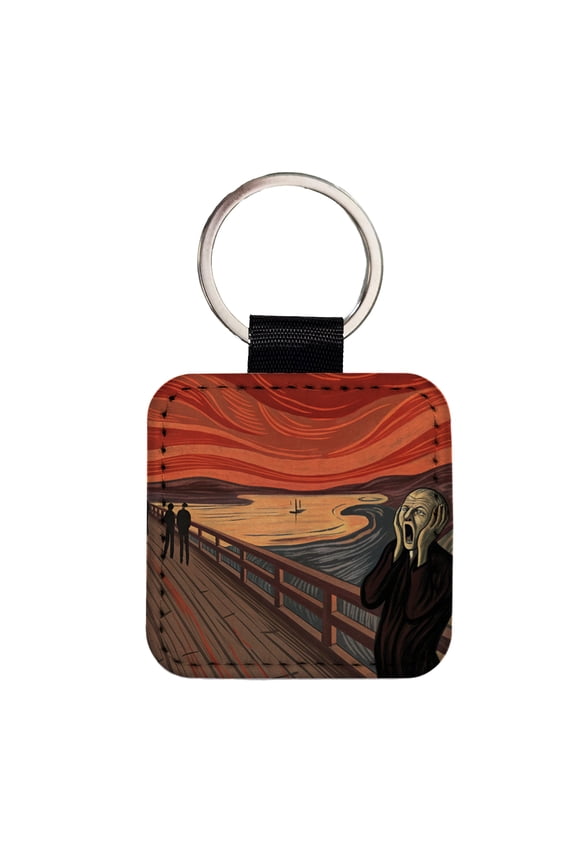 The Scream Inspired By Edvard Munch Faux Leather Square Keychain