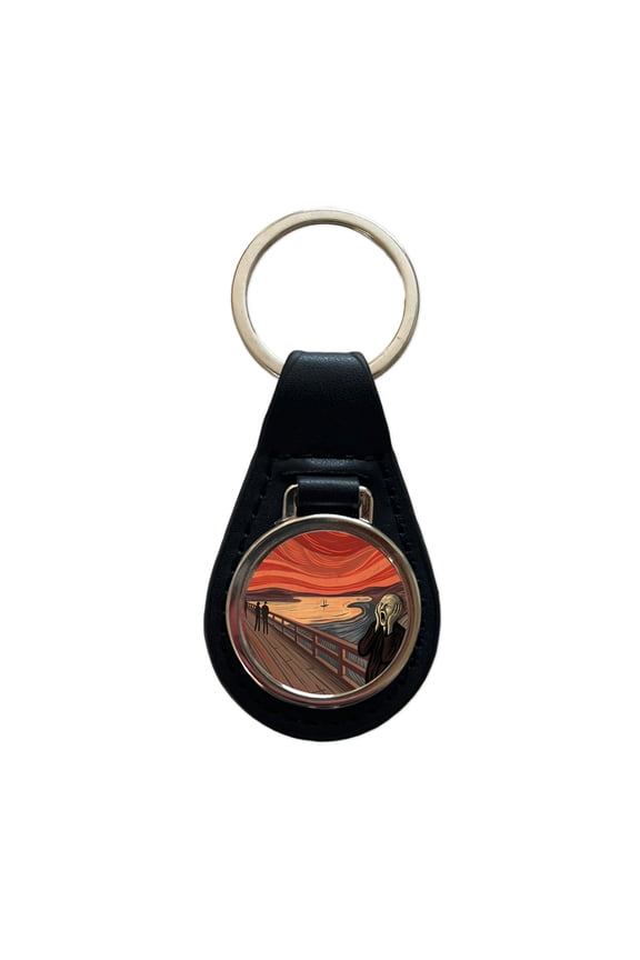 The Scream Inspired By Edvard Munch Metal Black Leather Keychain