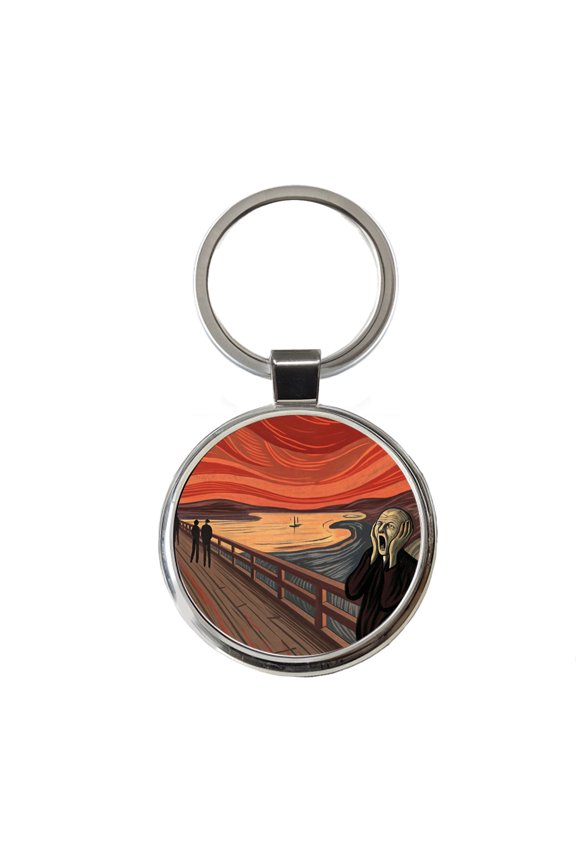 The Scream Inspired By Edvard Munch Metal Round Keychain