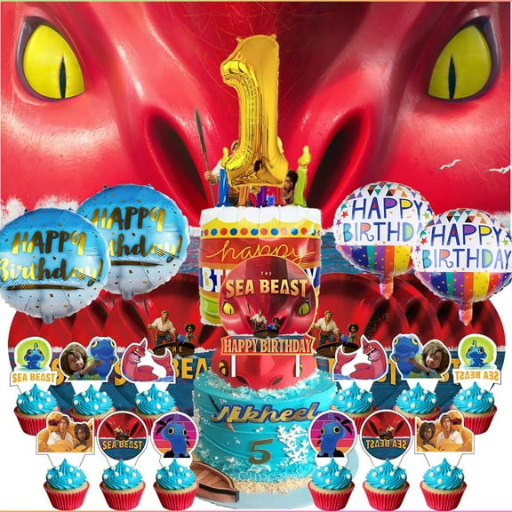 The Sea Beast 1st Tableware Balloons Cake Toppers Backdrop Banner Supplies Party Decor Plates Decorations
