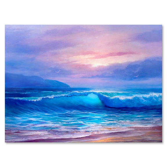 The Sea By The Beach With Golden Sunset 8 in x 12 in Painting Canvas Art Print, by Designart