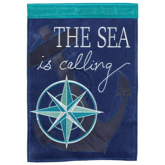 Magnolia Gardens M001536 29 x 42 in. The Sea Is Calling Burlap Garden Flag - Large