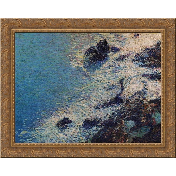 The Sea and Rocks 24x20 Gold Ornate Wood Framed Canvas Art by Martin, Henri