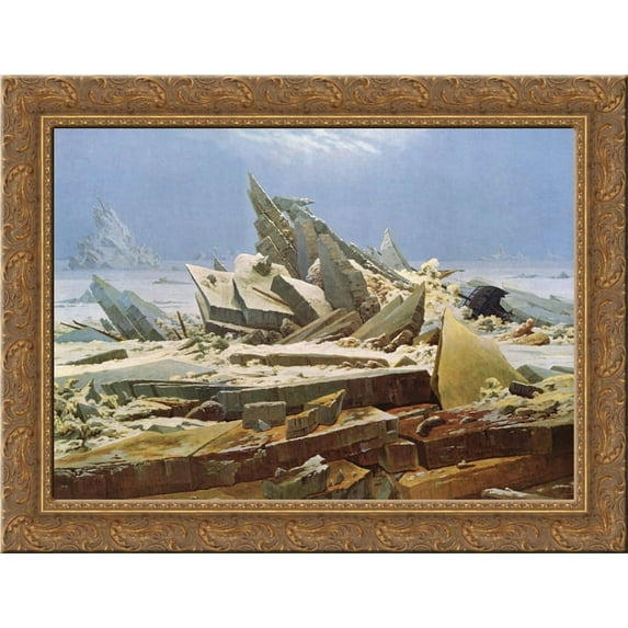 The Sea of Ice 24x18 Gold Ornate Wood Framed Canvas Art by Caspar David Friedrich