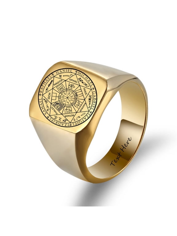 The Seals of The Seven Archangels Ring for Men,Protection Seal Solomon Kabbalah Signet Band Stainless Steel Polished Ring Amulet Jewelry for Him