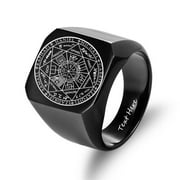 The Seals of The Seven Archangels Ring for Men,Protection Seal Solomon Kabbalah Signet Band Stainless Steel Polished Ring Amulet Jewelry for Him
