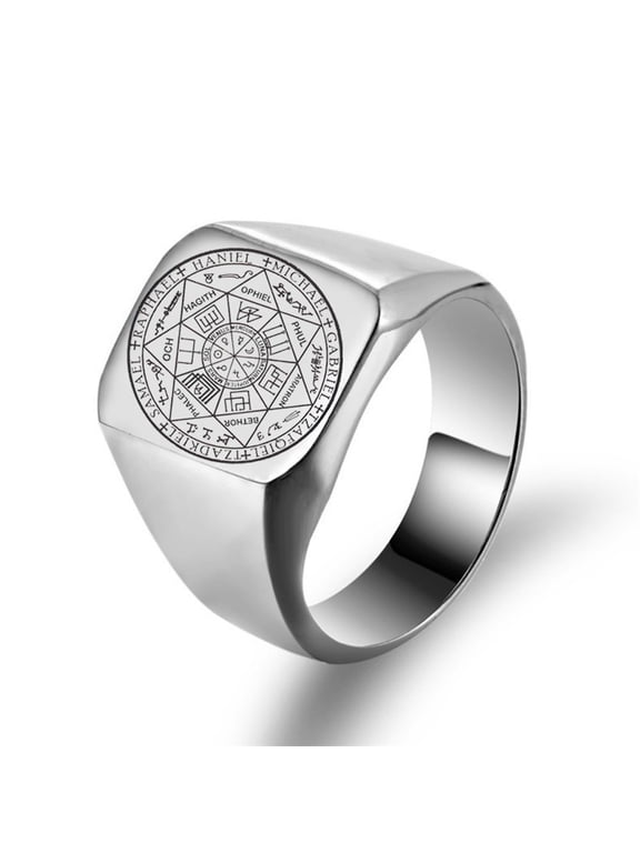 The Seals of The Seven Archangels Ring for Men,Protection Seal Solomon Kabbalah Signet Band Stainless Steel Polished Ring Amulet Jewelry for Him