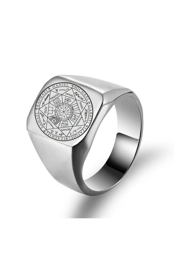 The Seals of The Seven Archangels Ring for Men,Protection Seal Solomon Kabbalah Signet Band Stainless Steel Polished Ring Amulet Jewelry for Him