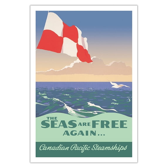 The Seas are Free Again - Canadian Pacific Steamships - Vintage Ocean Liner Travel Poster c.1945 - Fine Art Matte Paper Print (Unframed) 30x44in