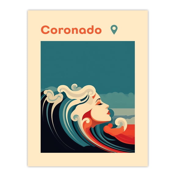 The Seaside Calls Coronado Beach California USA Modern Woman of the Waves Sea Siren Ocean Unframed Wall Art Print Poster Home Decor Premium