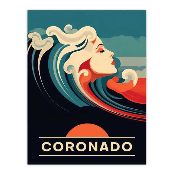 The Seaside Calls Coronado Beach California USA Sunset Woman of the Waves Sea Siren Ocean Unframed Wall Art Print Poster Home Decor Premium
