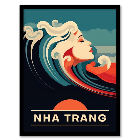The Seaside Calls Nha Trang Beach Vietnam Sunset Woman of the Waves Sea Siren Ocean Artwork Framed Wall Art Print A4