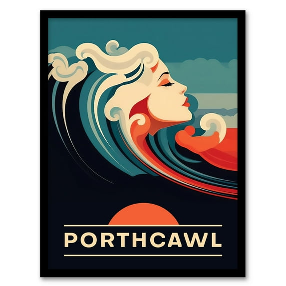 The Seaside Calls Porthcawl Beach Wales UK Sunset Woman of the Waves Sea Siren Ocean Art Print Framed Poster Wall Decor 12x16 inch