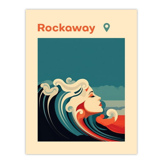 The Seaside Calls Rockaway Beach New York USA Modern Woman of the Waves Sea Siren Ocean Large Wall Art Poster Print Thick Paper 18X24 Inch