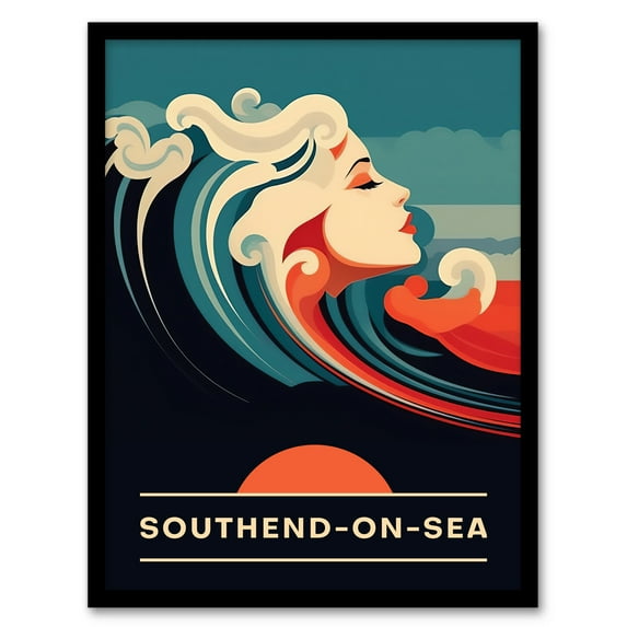 The Seaside Calls Southend On Sea Beach England UK Sunset Woman of the Waves Sea Siren Ocean Art Print Framed Poster Wall Decor 12x16 inch