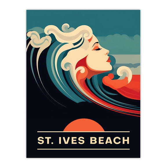 The Seaside Calls St Ives Beach England UK Sunset Woman of the Waves Sea Siren Ocean Unframed Wall Art Print Poster Home Decor Premium