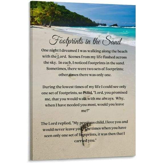 The Seaside Scenery Footprints in The Sand Canvas Wall Art Posters Gifts Bedroom Painting Home Decor Hanging Pictures Framed-1,12x18inch(30x45cm)