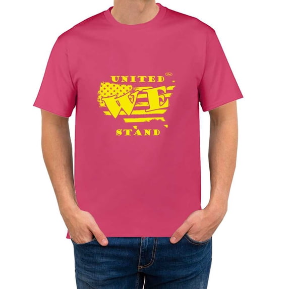 The Season Essentials All States Collection “United We Stand” 100% Cotton Unisex T-shirt Graphic Tee, Pink/Yellow, Small