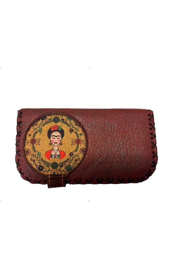 Handmade Womens Vegan Wallet Water-based Print Eco Friendly Faux Leather Wallet – Red, Frida in Flowers