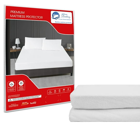 The Season Essentials Turkish Cotton, Fitted Mattress Protector, Waterproof Overlay, Moisture Protection, Breathable Mattress Cover, White, Full