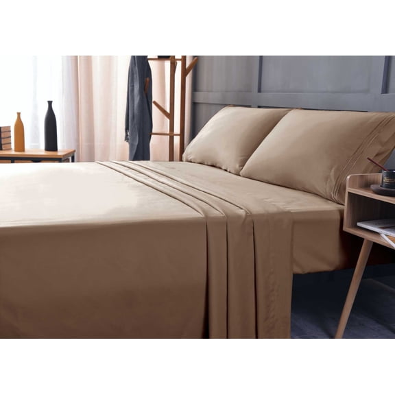 The Season Essentials Wrinkle Free Sheet Sets with Deep Pockets & Stain Resistant, 1800 Thread Count Bamboo Based – Tiger Eye, King