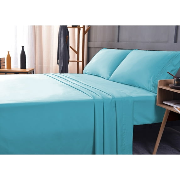The Season Essentials Wrinkle Free Sheet Sets with Deep Pockets & Stain Resistant, 4 pc, 1800 Thread Count Based – Aqua, Full
