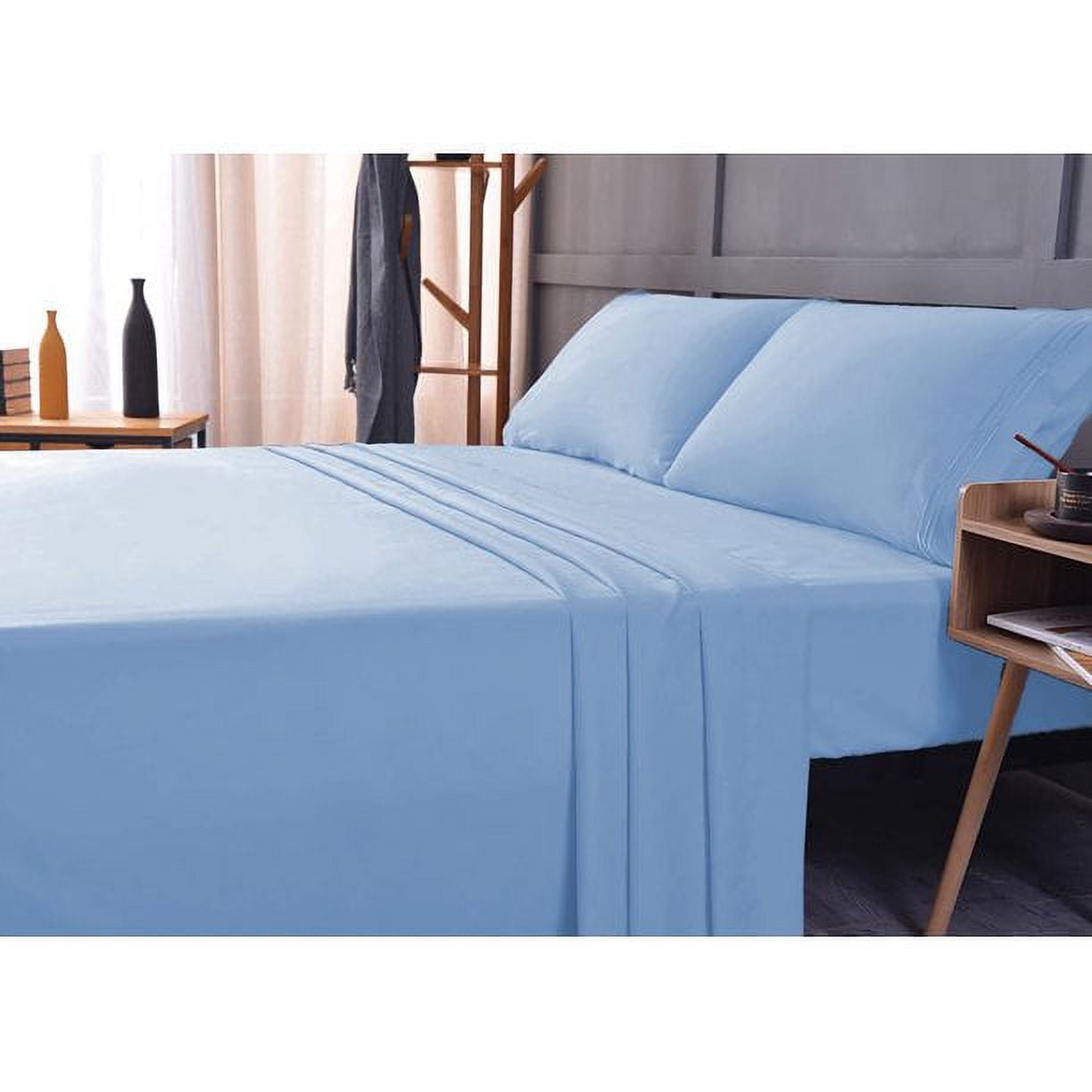 The Season Essentials Wrinkle Free Sheet Sets with Deep Pockets & Stain Resistant, 4 pc, 1800 Thread Count Based – Light Blue, Full