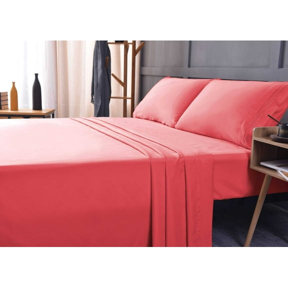 The Season Essentials Wrinkle Free Sheet Sets with Deep Pockets & Stain Resistant, 1800 Thread Count Bamboo Based, Coral, Full