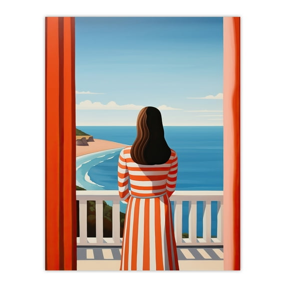The Seaview Simple Clean Blue And Red Coastal Aesthetic Artwork Painting Unframed Wall Art Print Poster Home Decor Premium