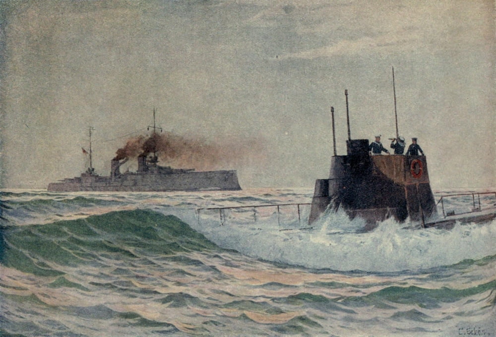 The Second Phase of the Great War 1915 A German submarine Canvas Art - Carl Schon (18 x 24)