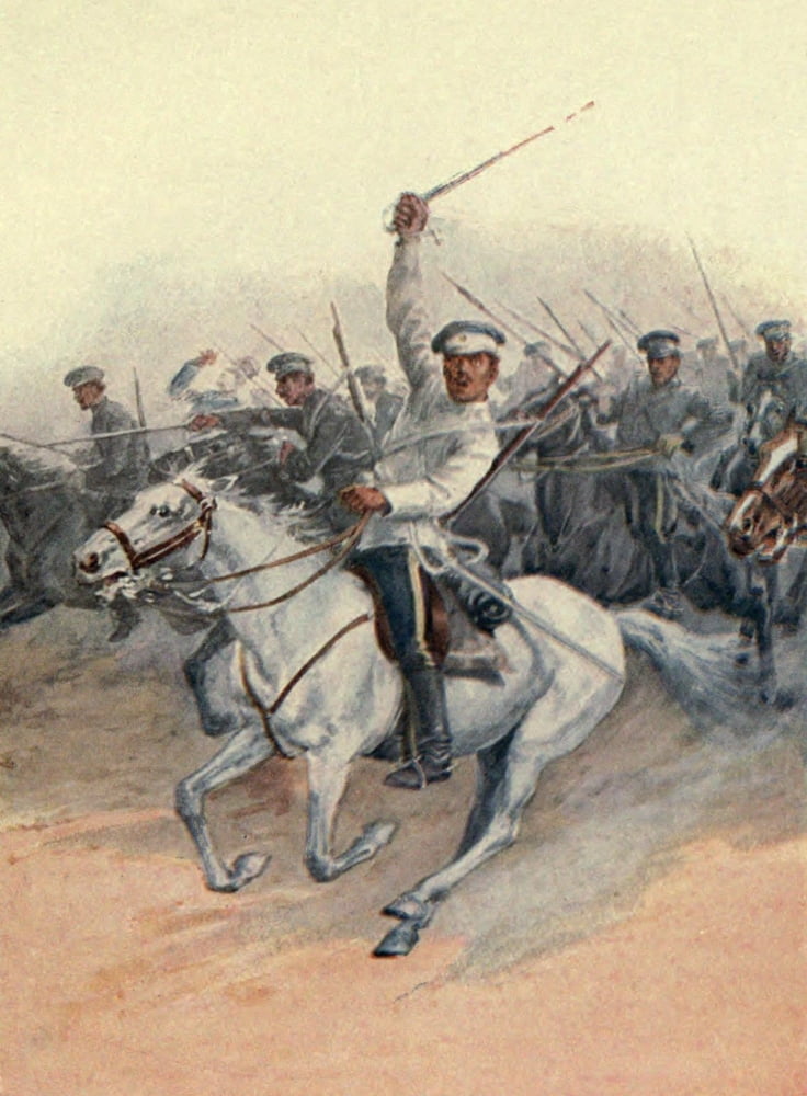 The Second Phase of the Great War 1915 Russian Cavalry charging Canvas Art - Unknown (18 x 24)