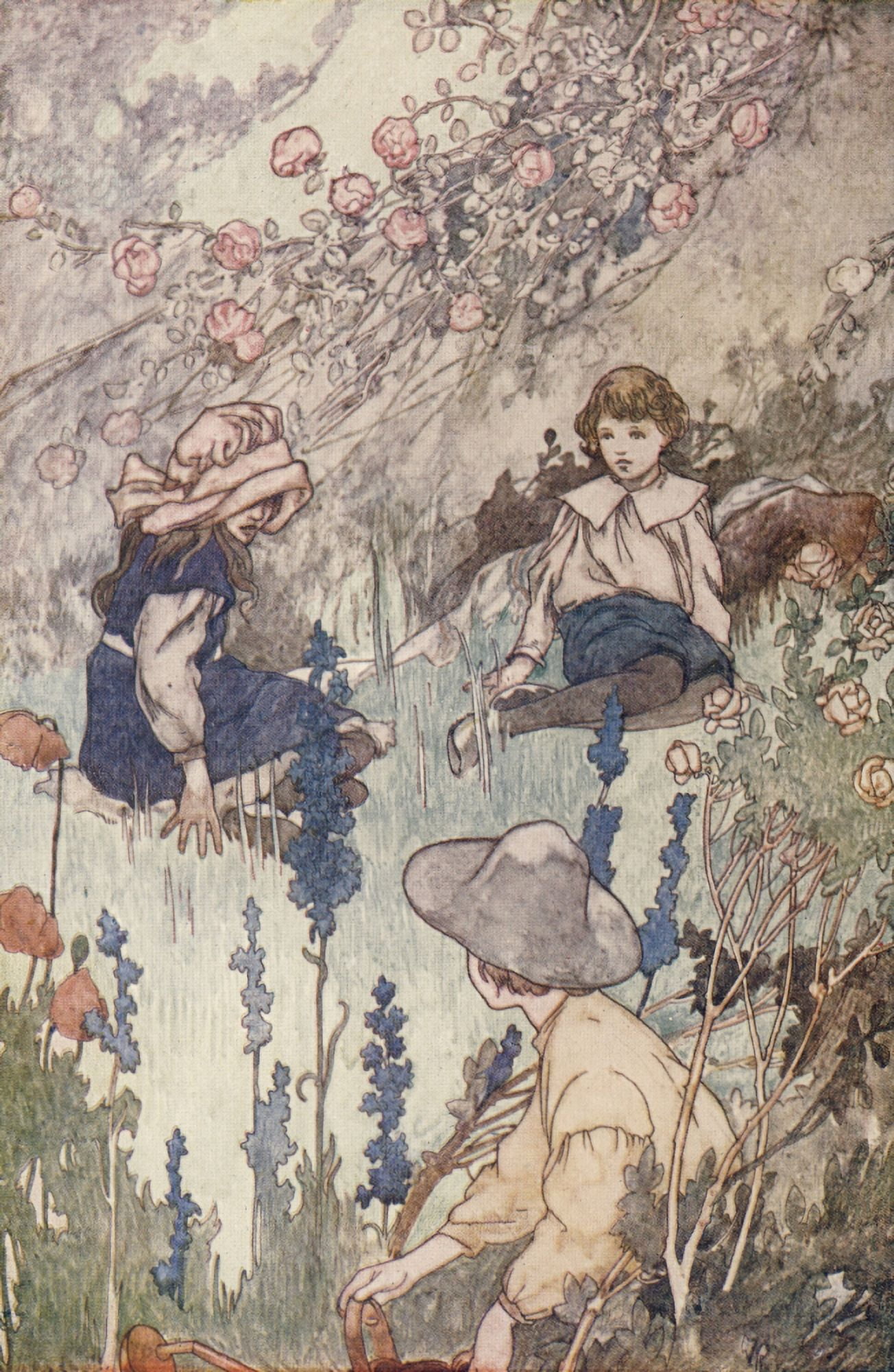 The Secret Garden 1911 He would lie watching things growing Canvas Art - Charles Robinson (18 x 24)