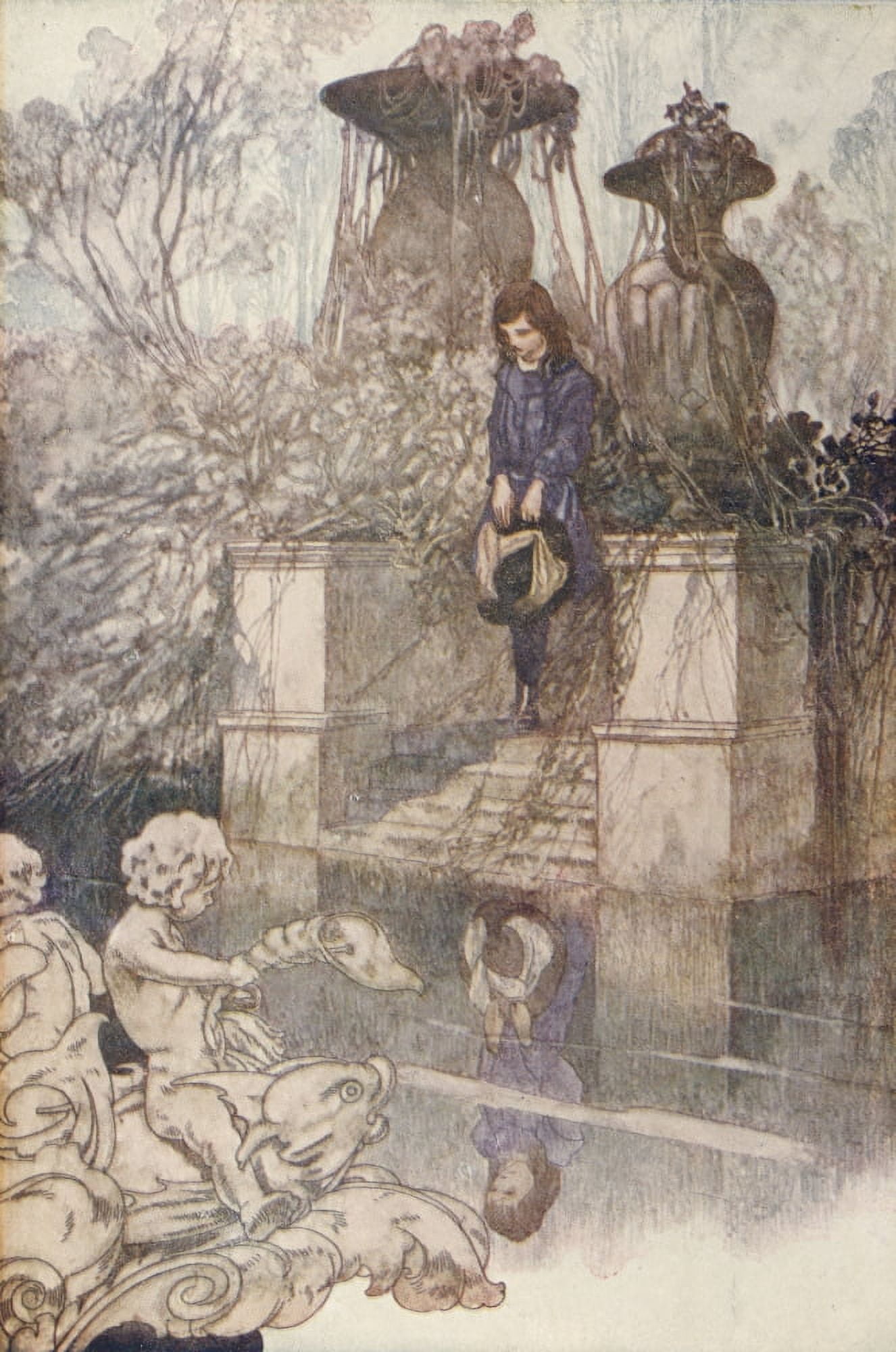 The Secret Garden 1911 There were trees and a large pool Canvas Art - Charles Robinson (18 x 24)