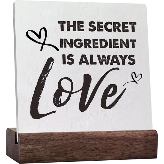 The Secret Ingredient Is Always Love Ceramic Table Sign Desk Decor, Kitchen Quote Sign For Country Farmhouse Home Shelf Table Decoration