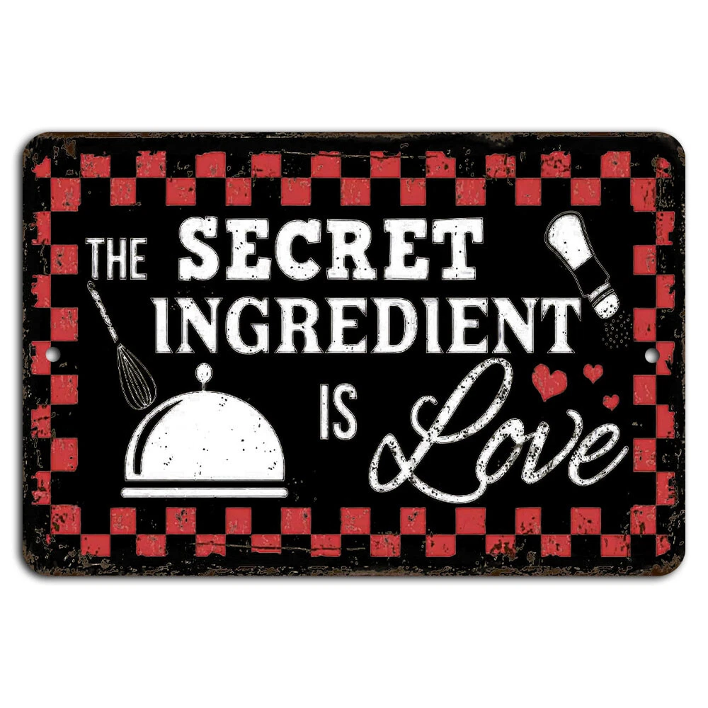 "The Secret Ingredient Is Love" Kitchen Wall Sign - Farmhouse Style Home Decor, Dining Room Wall Art