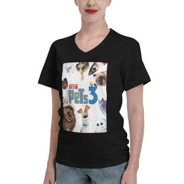 The Secret Life Of Pets Women's Tops Short Sleeve V Neck T Shirts Summer Casual Tees Women's V Neck T Shirts