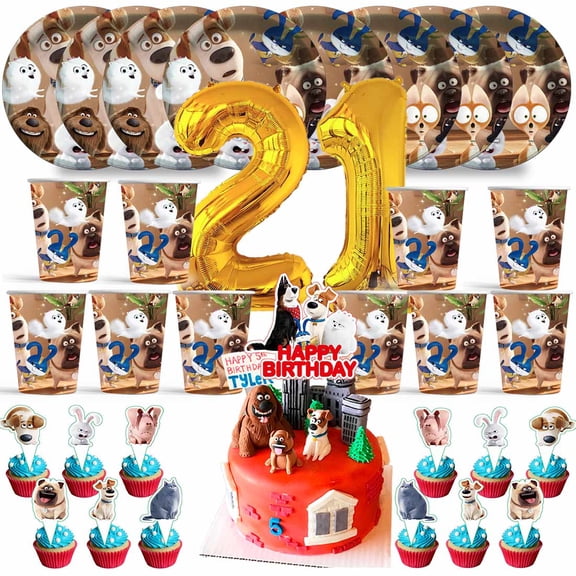 The Secret Life of Pets Birthday 21th Cups Party Supplies Plates Fans Decorations Cake Topper Decor