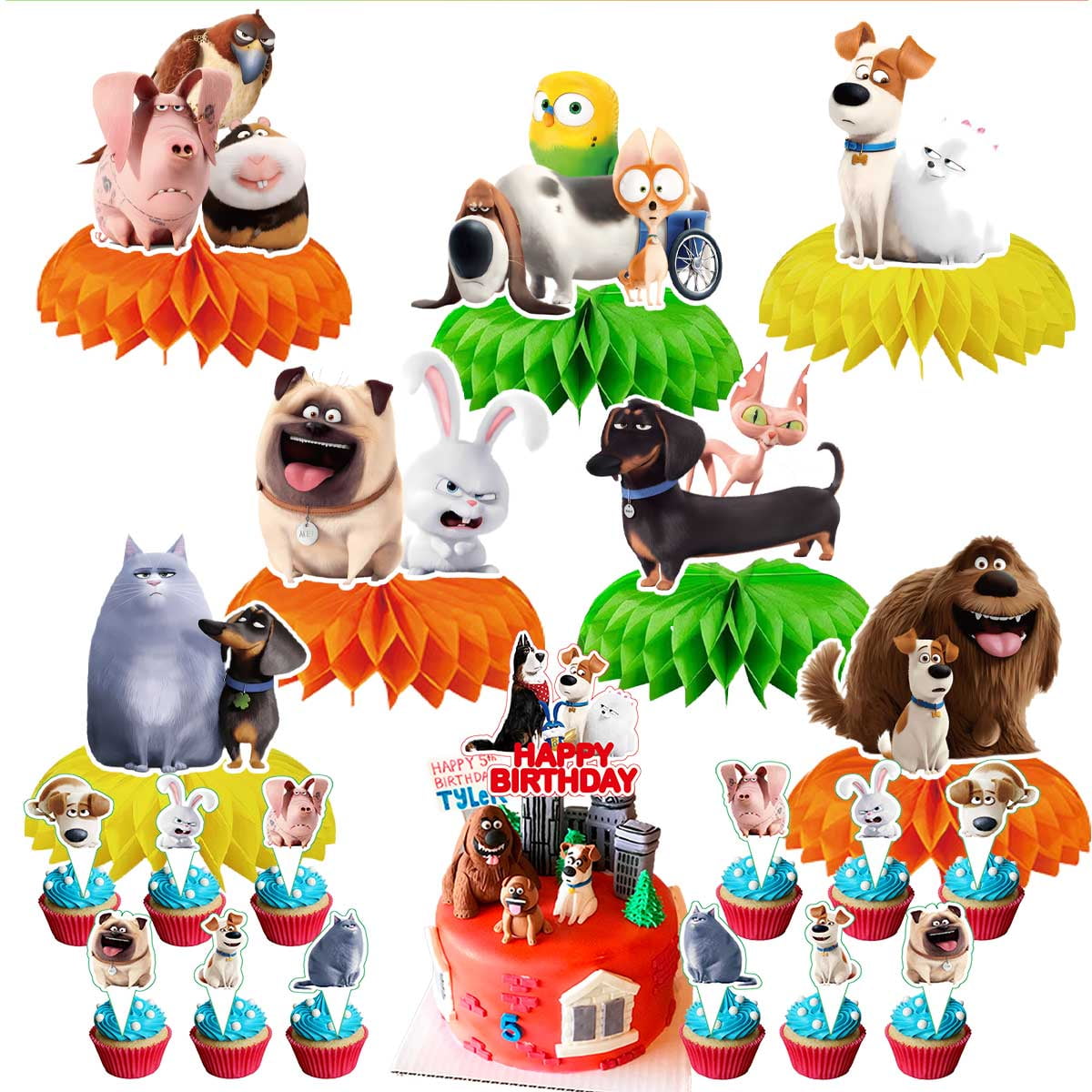 The Secret Life of Pets Party Decor Supplies Honeycomb Centerpieces Table Toppers Cake Toppers Decorations for Birthday