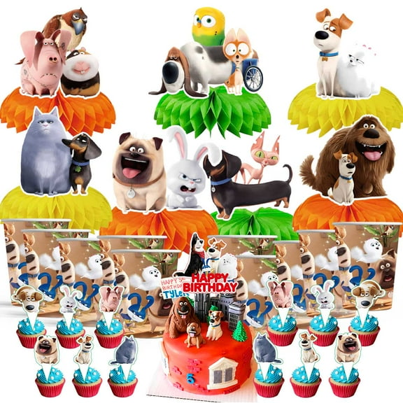 The Secret Life of Pets Party Supplies Decor Cups Fans Decorations Honeycomb Centerpieces Cake Toppers