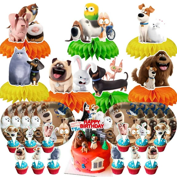 The Secret Life of Pets Party Supplies Decor Plates Fans Decorations Honeycomb Centerpieces Cake Toppers