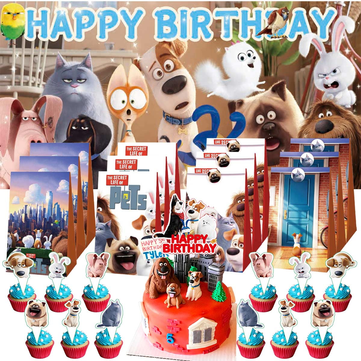 The Secret Life of Pets Treat Bags Candy Decorations Party Favor Supplies Birthday Cake Topper Backdrop Banner
