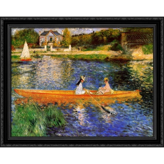 The Seine at Asnieres (The Skiff) 36x28 Large Black Ornate Wood Framed Canvas Art by Pierre Auguste Renoir