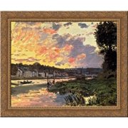 The Seine at Bougival in the Evening 24x20 Gold Ornate Wood Framed Canvas Art by Monet, Claude