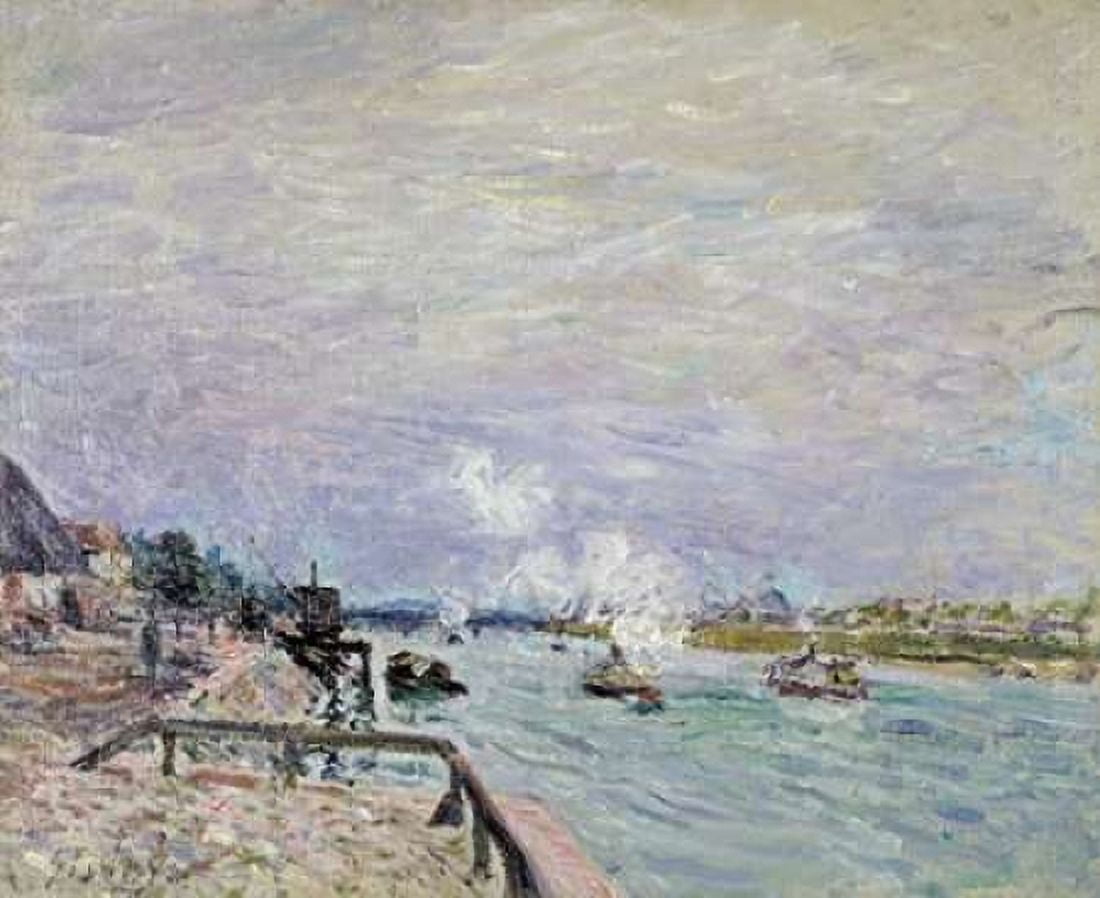 The Seine at Grenelle - Wet Weather Canvas Art - Alfred Sisley (20 x 24)