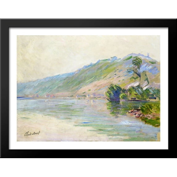 The Seine at Port-Villes, Clear Weather 36x28 Large Black Wood Framed Print Art by Claude Monet
