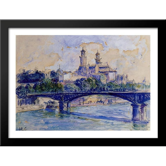 The Seine by the Trocadero 38x28 Large Black Wood Framed Print Art by Henri-Edmond Cross