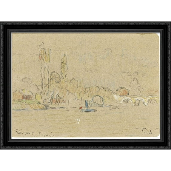 The Seine near Sevres 38x28 Large Black Ornate Wood Framed Canvas Art by Paul Signac