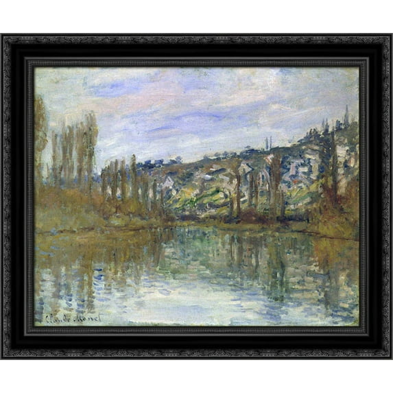 The Seine near Vetheuil 24x20 Black Ornate Wood Framed Canvas Art by Monet, Claude